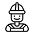 Icono en negro de un casco de obra que simboliza calidad en construcción.