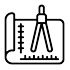 Icono en negro de un compás de arquitectura sobre un plano, representando diseño en construcción.